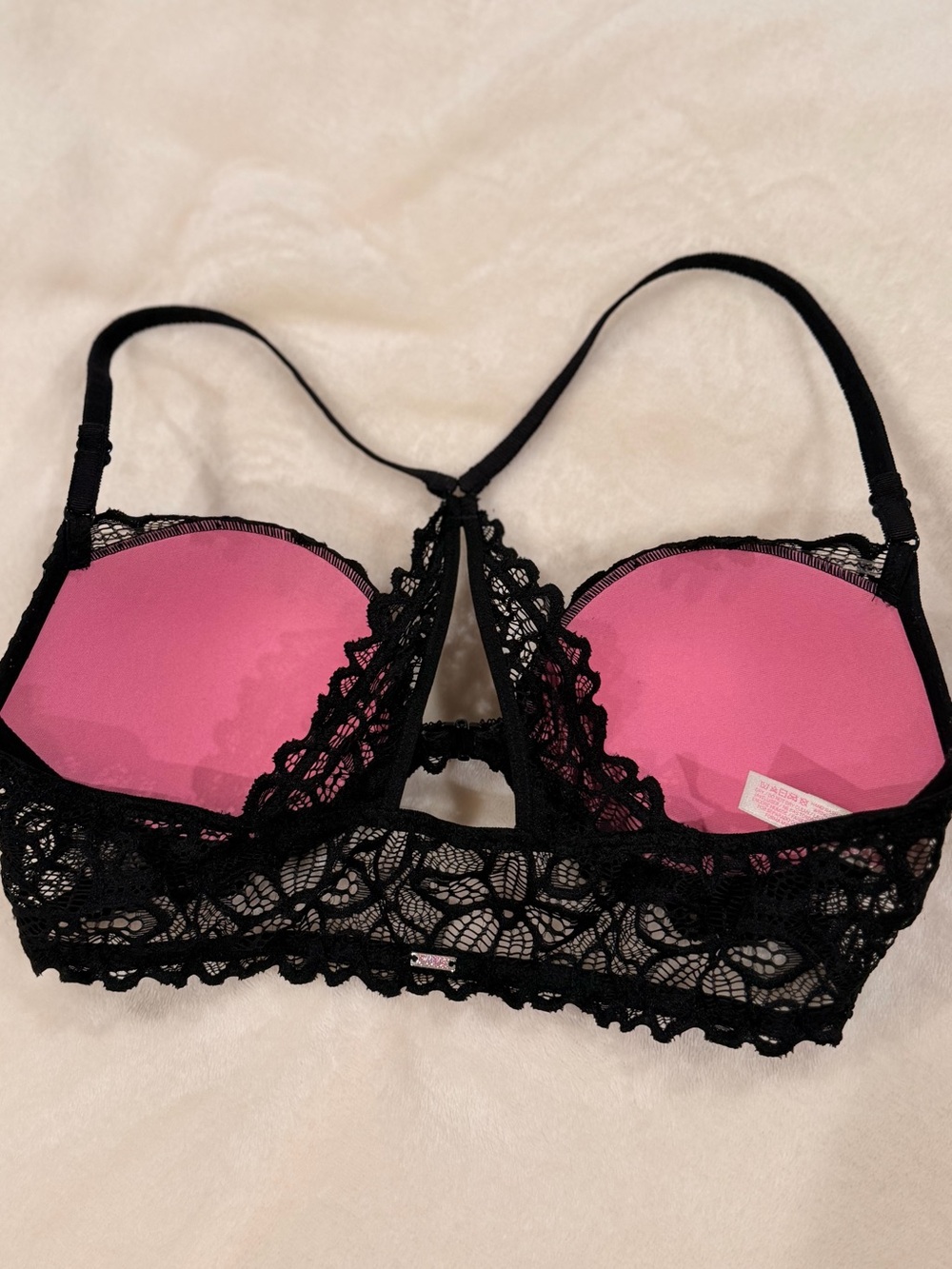 PINK Victoria's Secret Black Lace Racerback Push-Up Bra - Picture 2 of 5